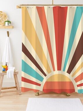 Sunrise Retro Stripe Shower Curtain - Unbranded